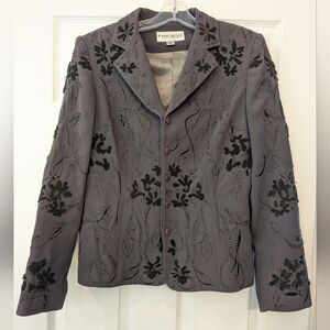 John Meyer embroidered sequin purple brown button suit jacket coat blazer size 8